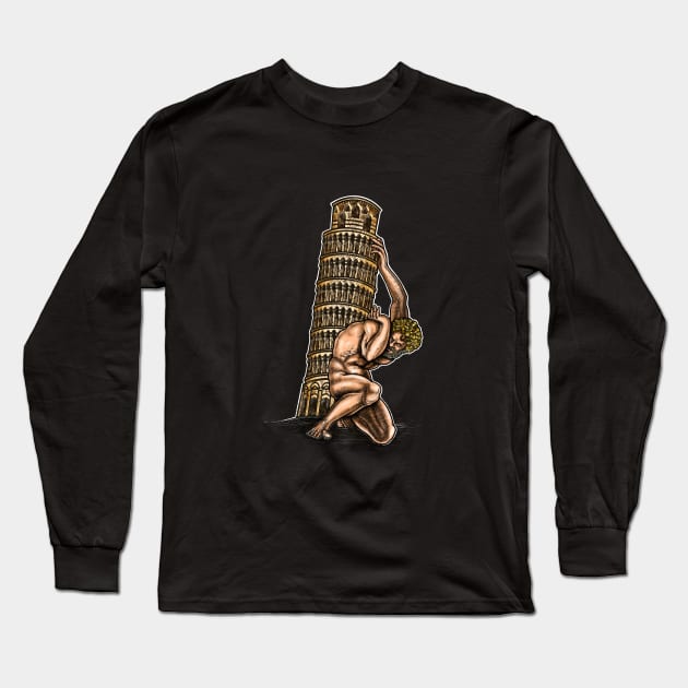 Atlas holds the tower of Pisa,Pisa tower Long Sleeve T-Shirt by Artardishop